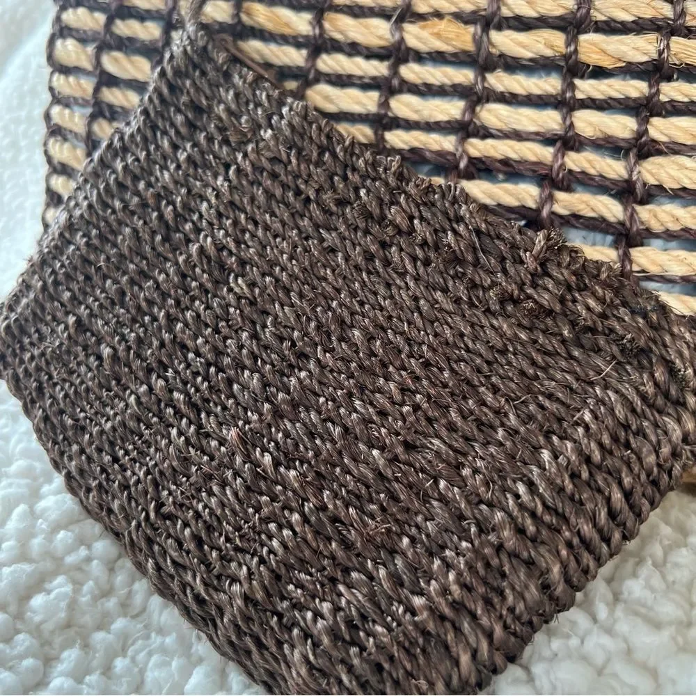Indeed Straw Rope Bamboo Brown Mushroom Tan Beach Bag Purse Extra Mini Bag